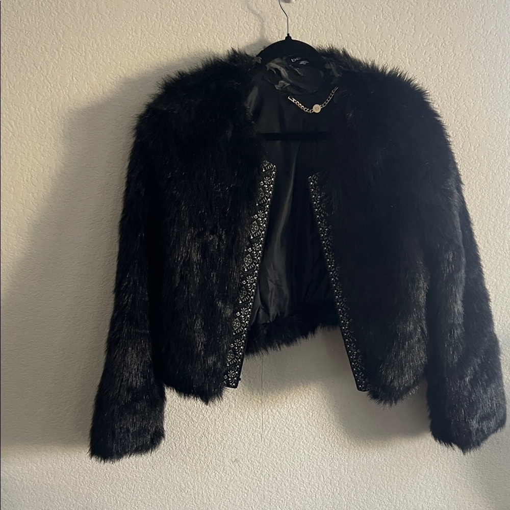 bebe Black Faux Fur Teddy Jacket